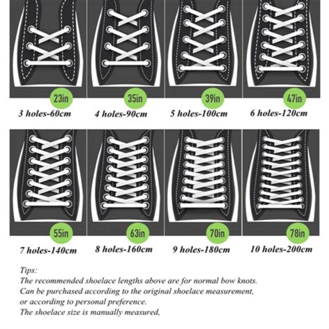 shoelace sizes chart.